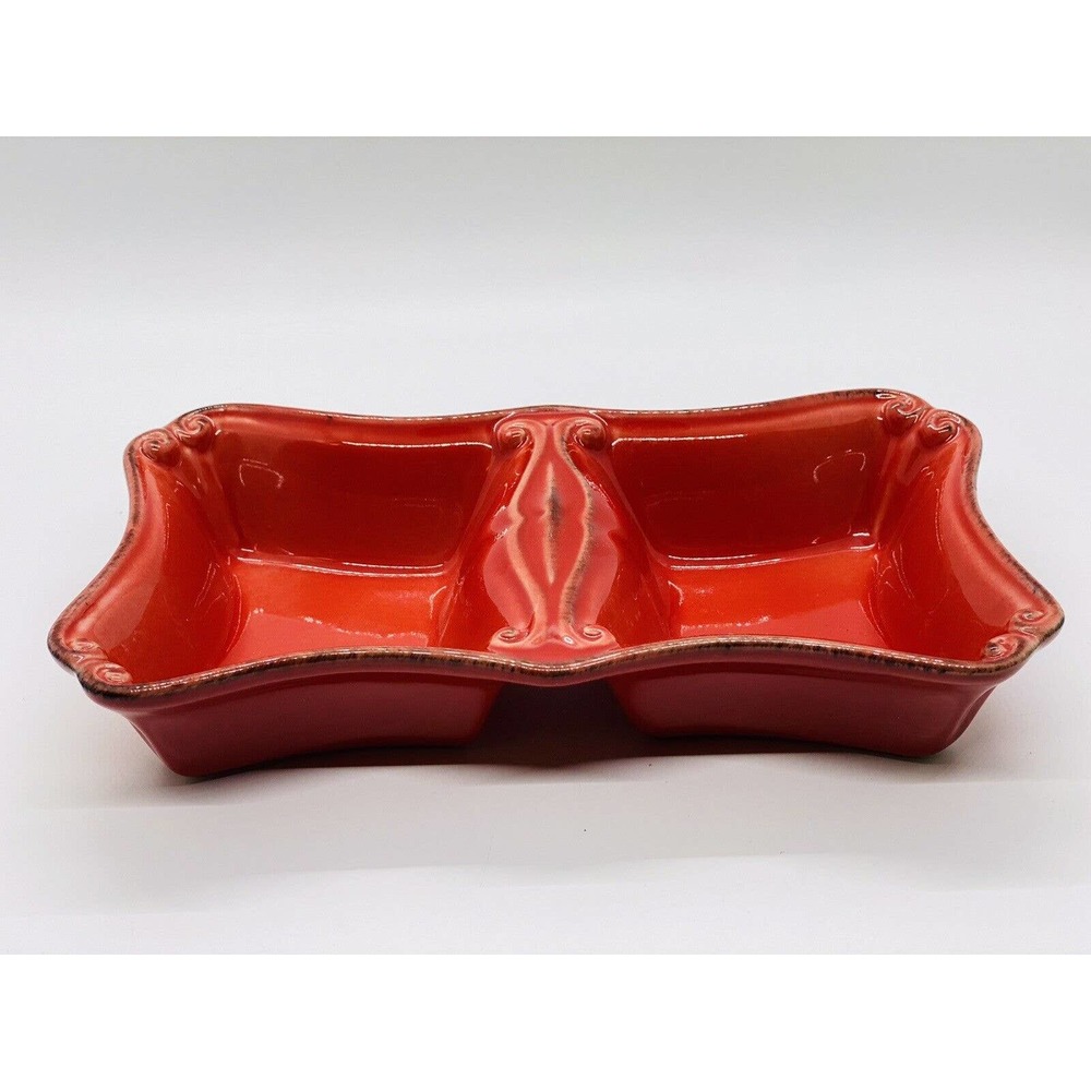 Casafina Casa Stone Vintage Red Rectangular Small Divided Condiment Server